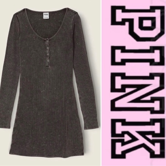 PINK Victoria's Secret Dresses & Skirts - 💥 FLASH SALE! 🆕 VICTORIA’S SECRET PINK THERMAL LONG SLEEVE HENLEY DRESS